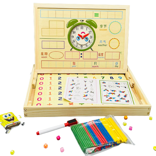 Magnetic Puzzle Arithmetic Wooden Double Sided Learning Box for Kids